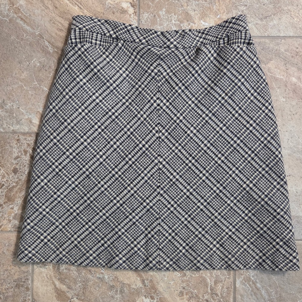 Gap Womens Navy Cream Wool Blend Tweed Plaid Mini Skirt A-Line Lined Size 6